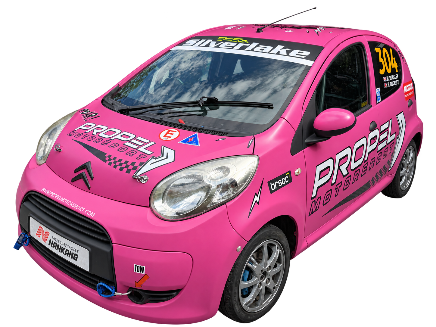 Car 304: our pink five-door Citroën C1 with its Propel Motorsport graphics, Silverlake banner and silver wheels